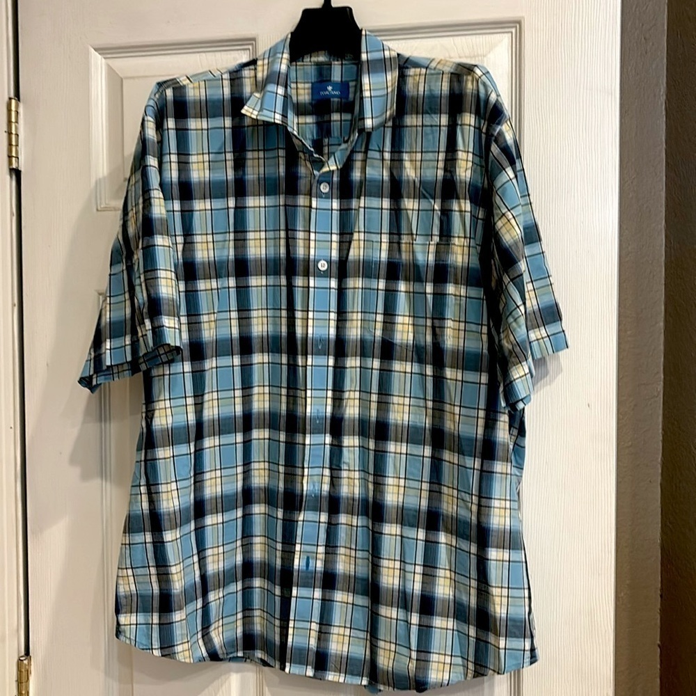 Men’s Toscano button down plaid shirt XL blue and yellow